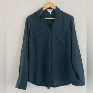 Express Green Textured Button Down Blouse